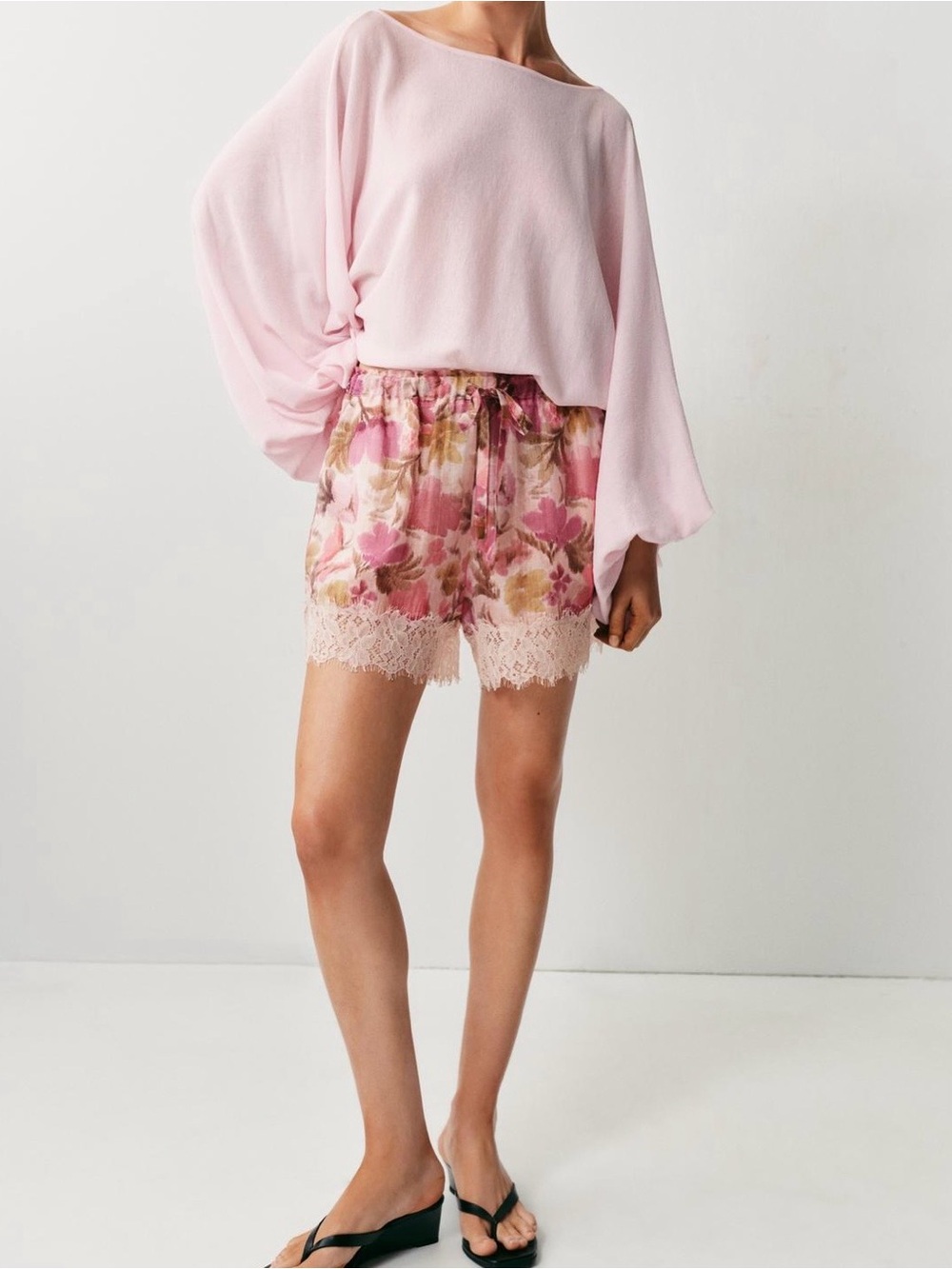 Zara Pink Floral Lace-Trim Sleep Shorts